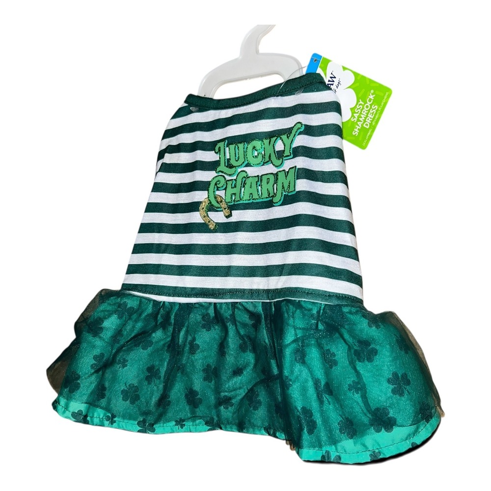 Top Paw Small Dog Dress Green White Stripes Lucky Charm St Patricks DaPet Outfit